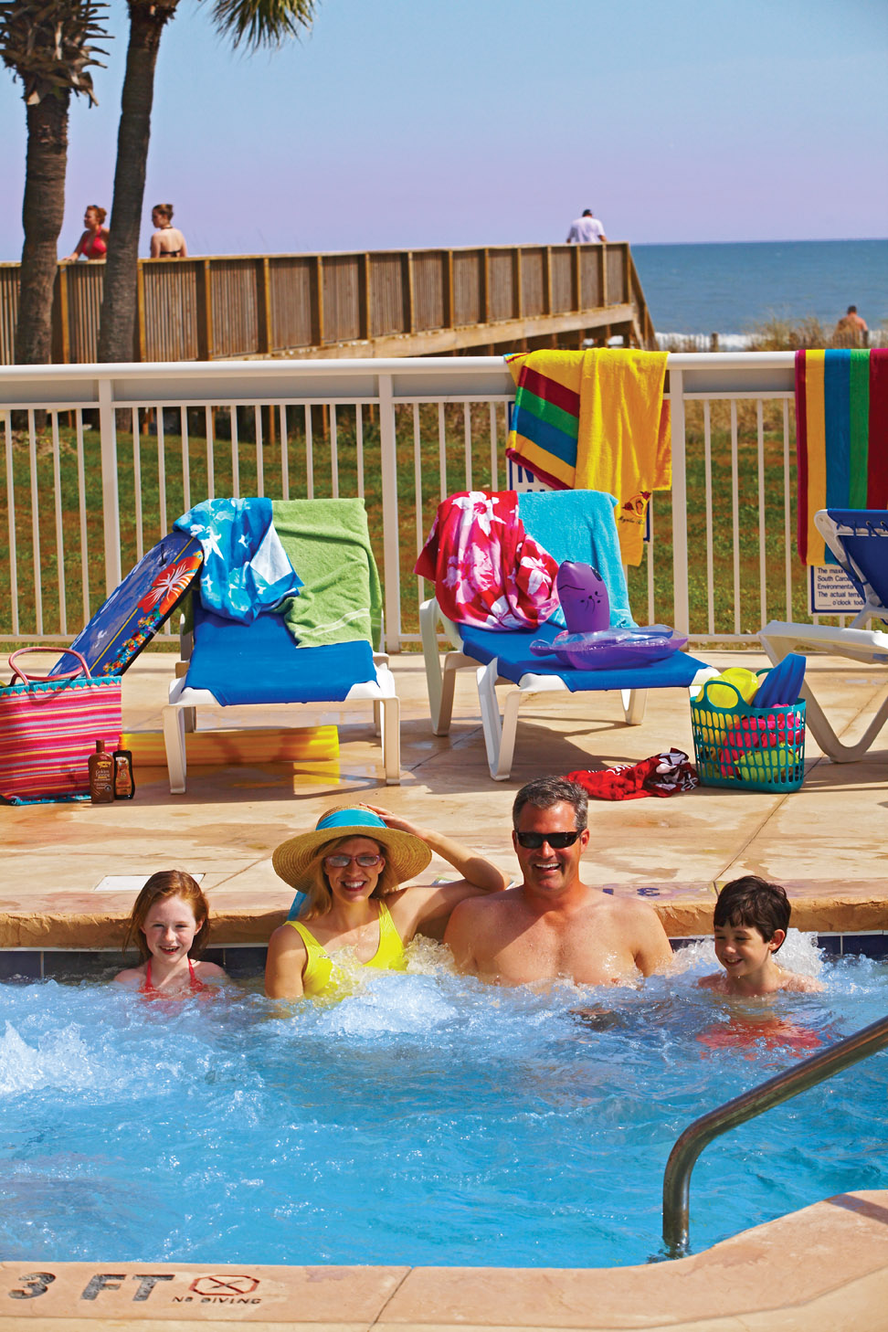 Chase away all the aches and pains caused by too much golf, shopping, or swimming in the surf, by relaxing in one of our many whirlpools. Your choice might be our big outdoor whirlpool or under the shelter of our enclosed waterparks by using one of our five indoor whirlpools.