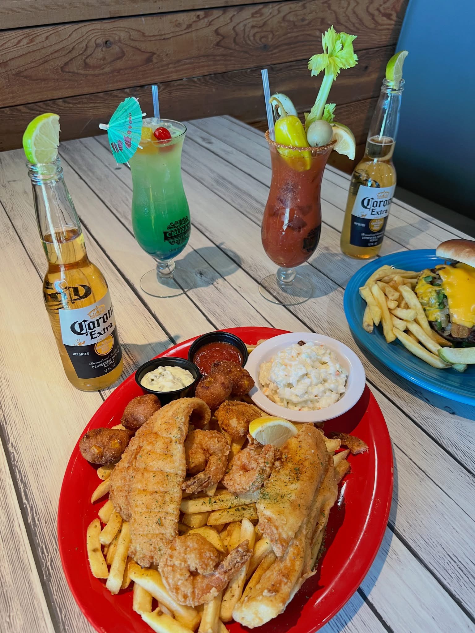a table with food and drinks on it
