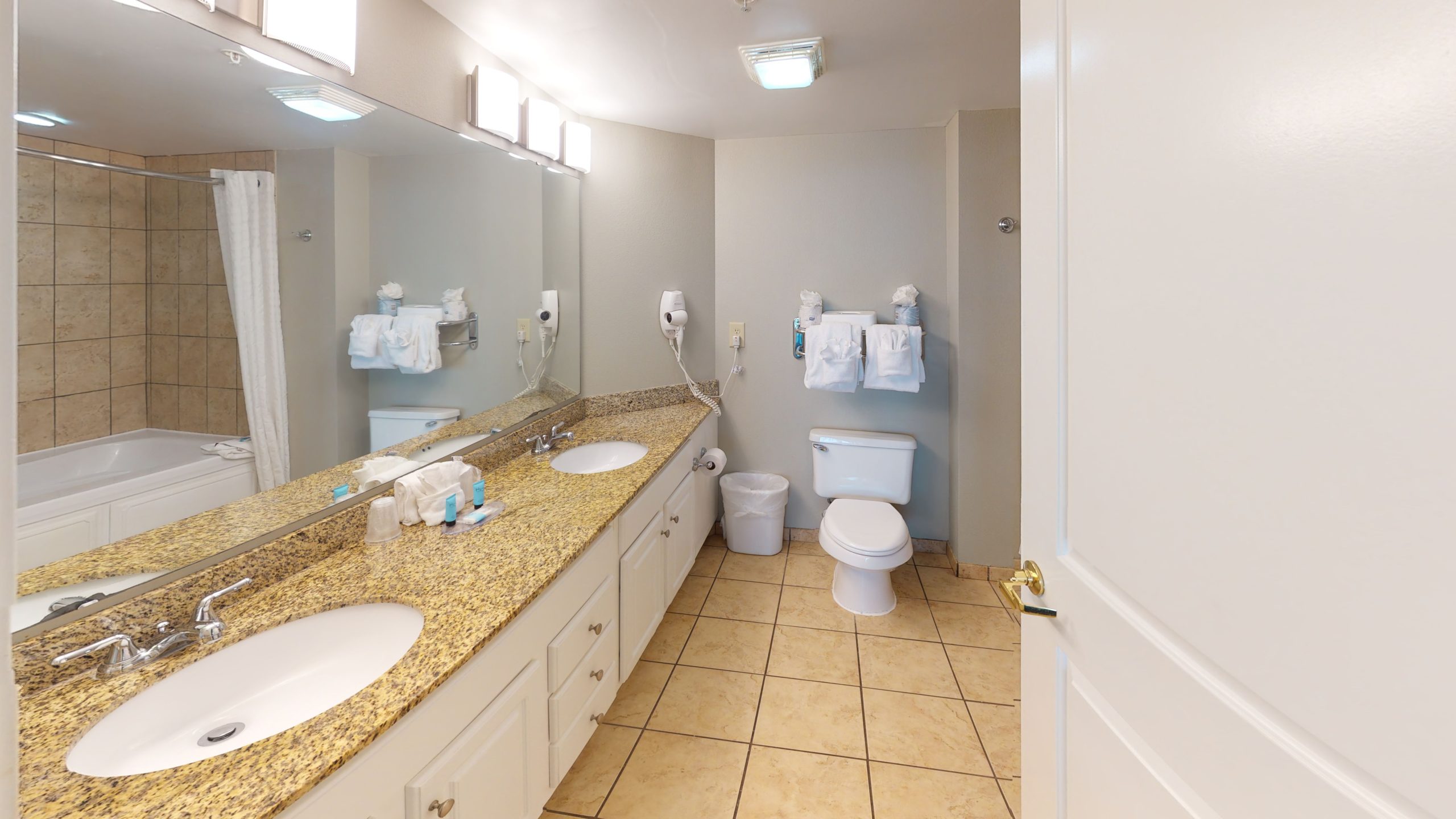 In-room bath amenities at Dunes Village Resort in Myrtle Beach.