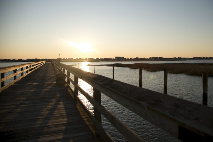 A view of the Murrells Inlet from the MarshWalk pier at sunrise. 
